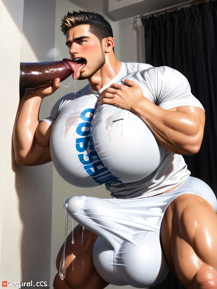 Lick Own Cock Tip, Giant Glans Reaches His Mouth, Drooling ゲイAIポルノ