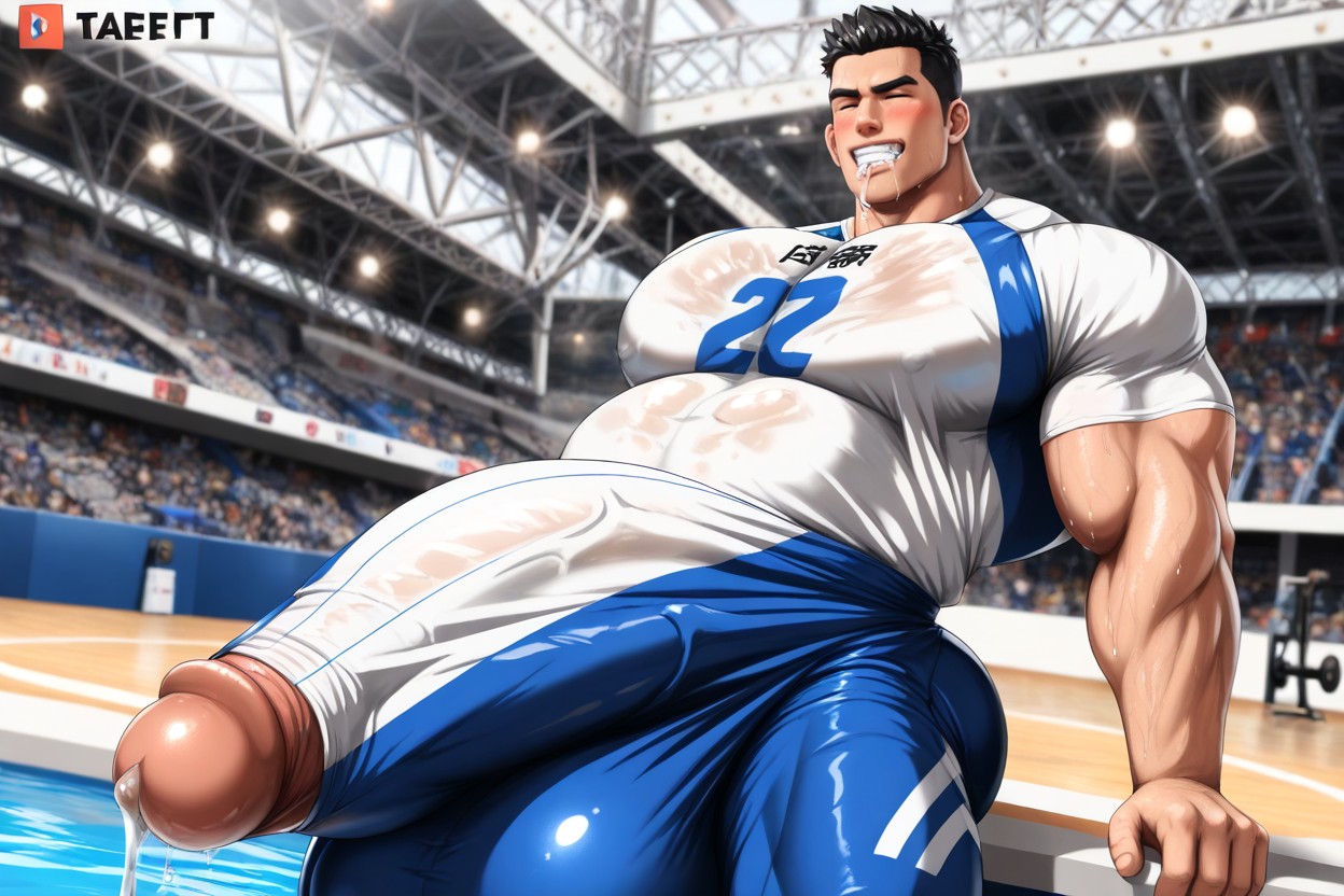 Gigantic Thick And Long Bulge, Gym, Bara Manga Style ゲイAIポルノ