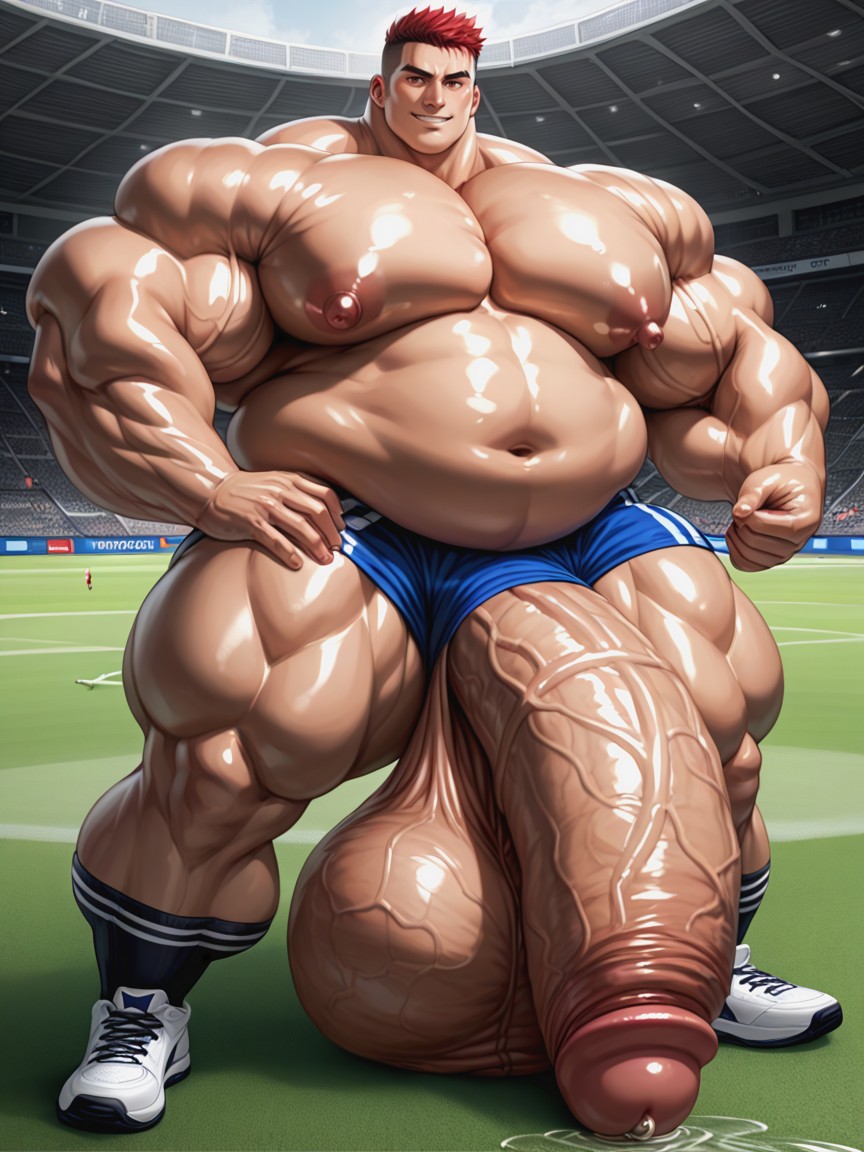 Gigantic Oversized Heavy Sagging Balls, Sneakers, Oiled Skin AI Gay Porn