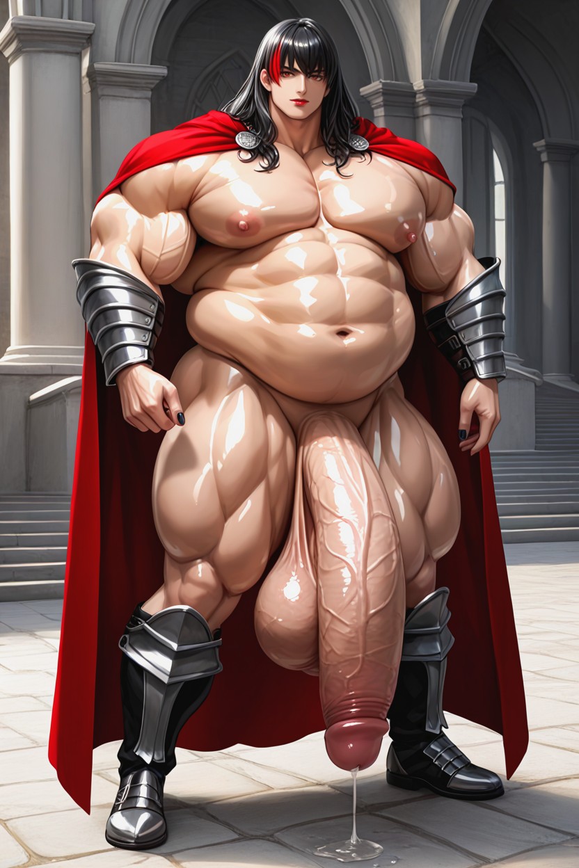 Hyper Fat Ass, Red Cape, Precum Pouring From Penis ゲイAIポルノ