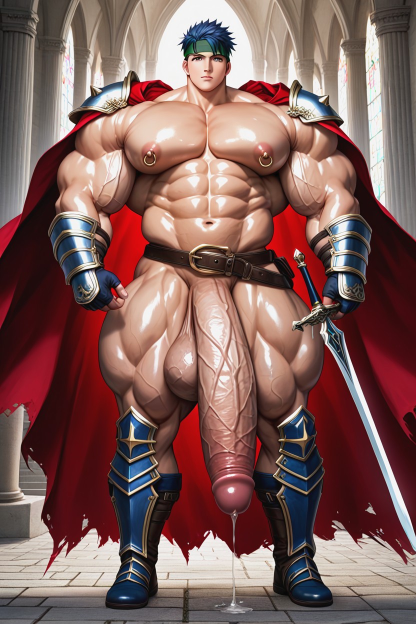 Absurdly Long Oversized Penis, Gold Trim, Smooth Skin ゲイAIポルノ