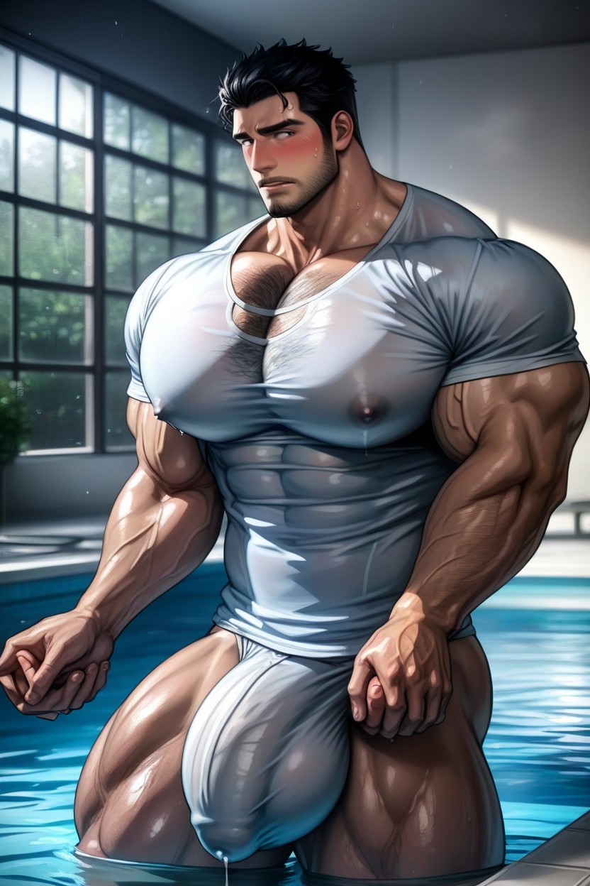 Erection Pressed Against Chest, Sweaty, Drooling AI Gay Porn