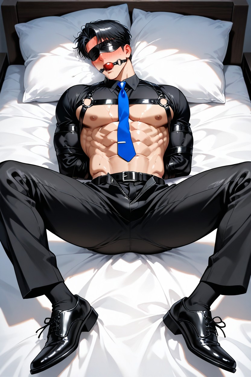 Shirt Too Tight, And Black Socks, Black Leather Belt Wrapped Around His Shirt ゲイAIポルノ