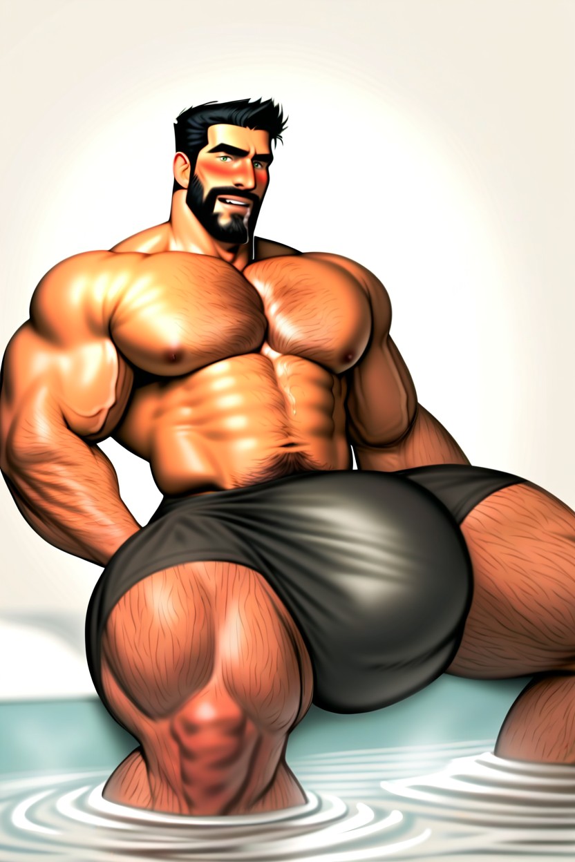 Correct Anatomy, Blushing, Vertical Erect Upward Cock Bulge Pressed Against Body ゲイAIポルノ