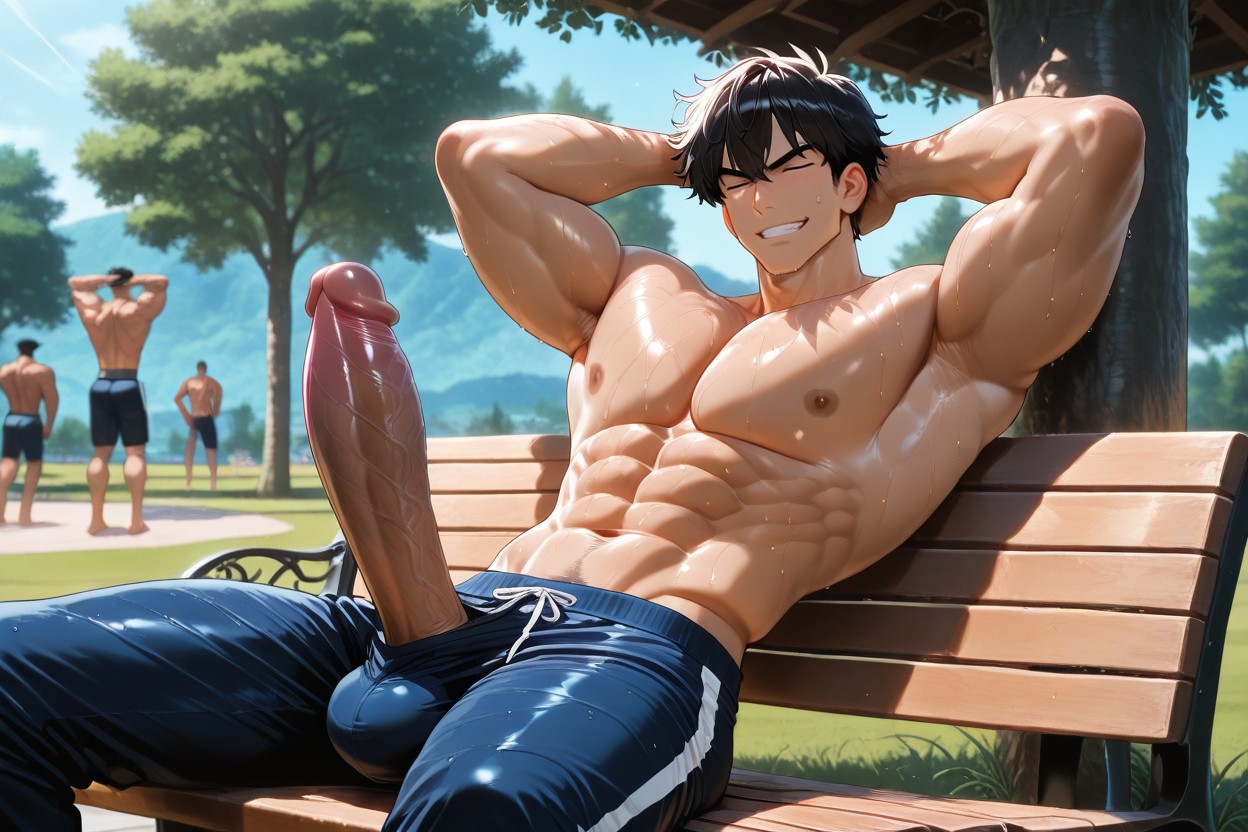 Only Men, Only Men, Sitting On A Bench ゲイAIポルノ
