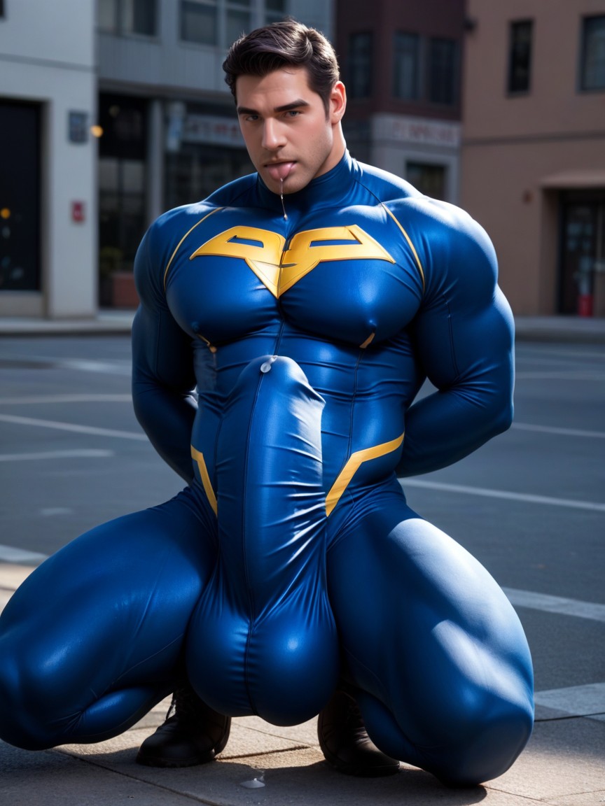 Selfsuck, Bara Manga Style, Tip Of Bulge Near Chin AI Gay Porn