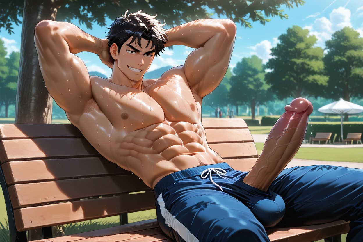 Only Men, Solo, Beach Capris AI Gay Porn