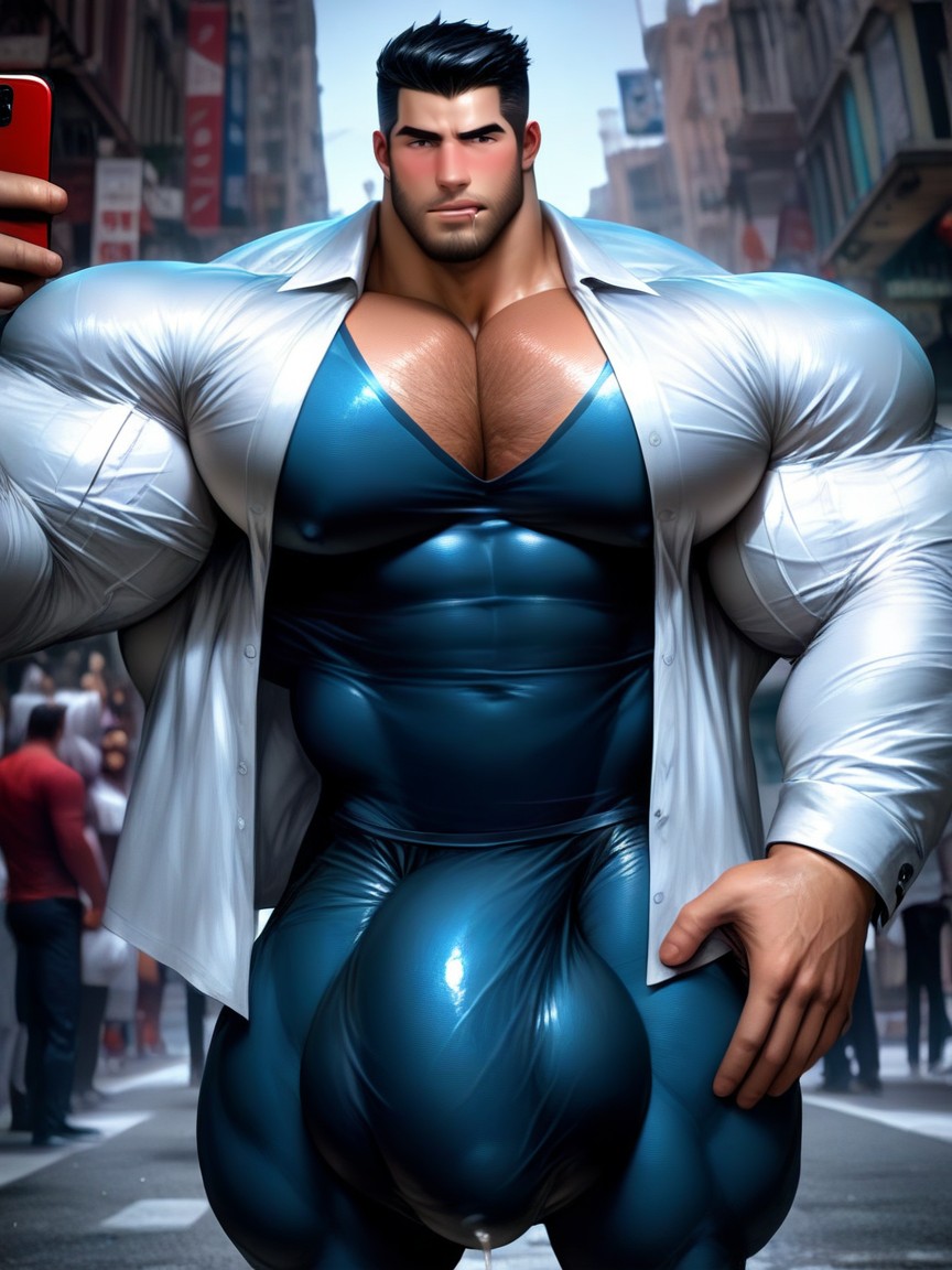 Skintight, Fully Upright Hyper Bulge, Black Hair Pornografia gay com IA