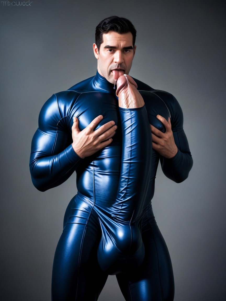 Raining, Cock Bulge Between Pecs, Fully Upright Hyper Bulge AI Gay Porn