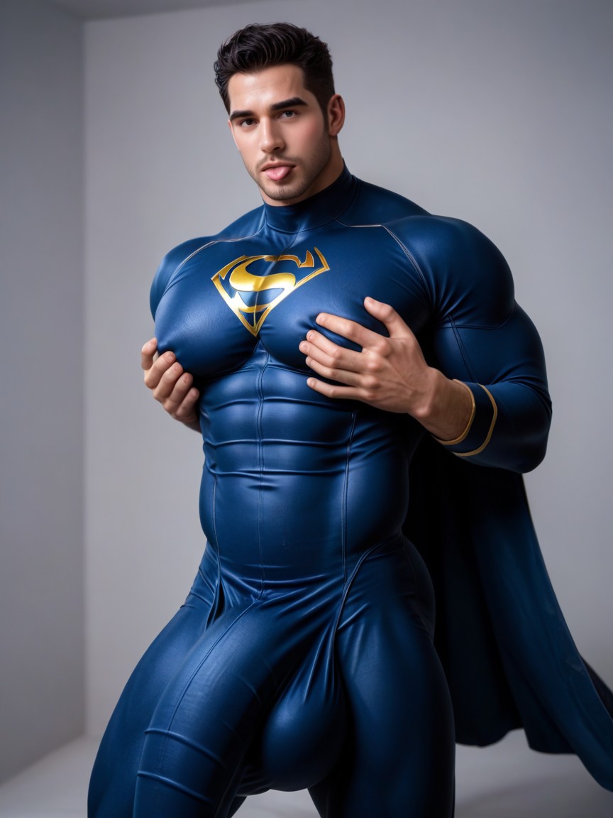 Fully Upright Hyper Bulge, Estacionar, Erection Pressed Against Chest Pornografia gay com IA