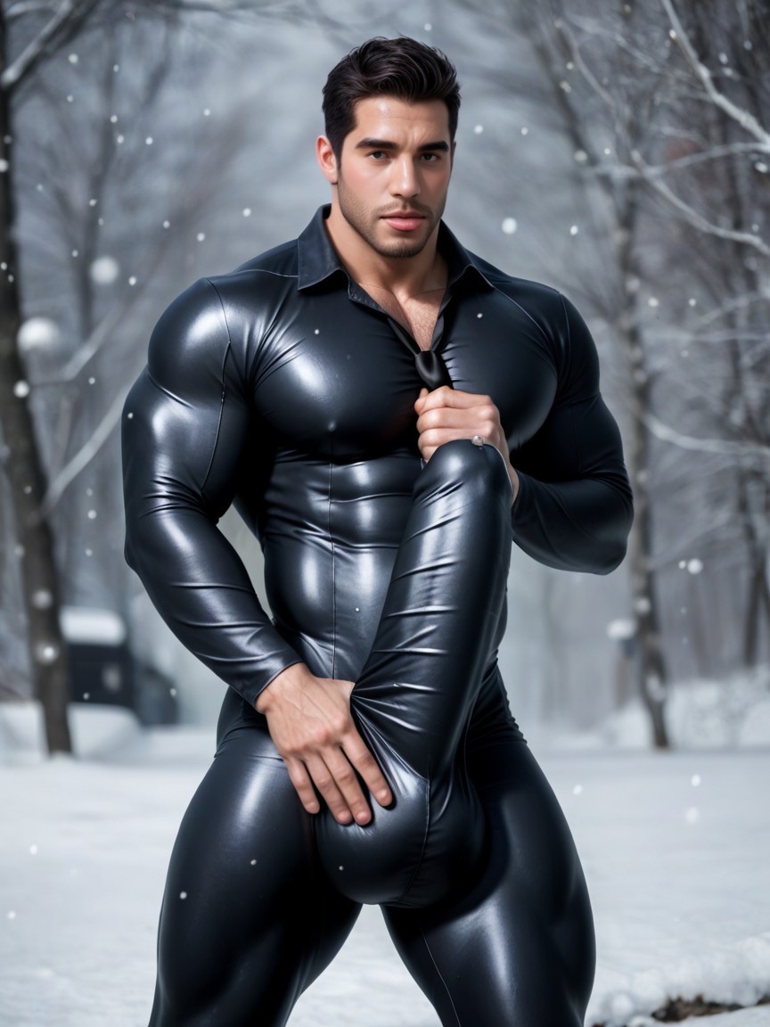 Precum Leak Fabric At Tip, Selfsuck, Cock Outline On Chest AI Gay Porn