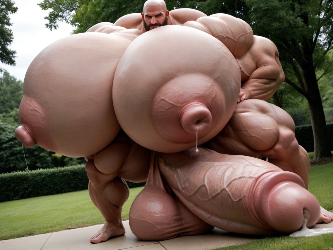 Obese Bodybuilder, 極端なボトムヘビー, Massive Oversized Hyper Testicles ゲイAIポルノ