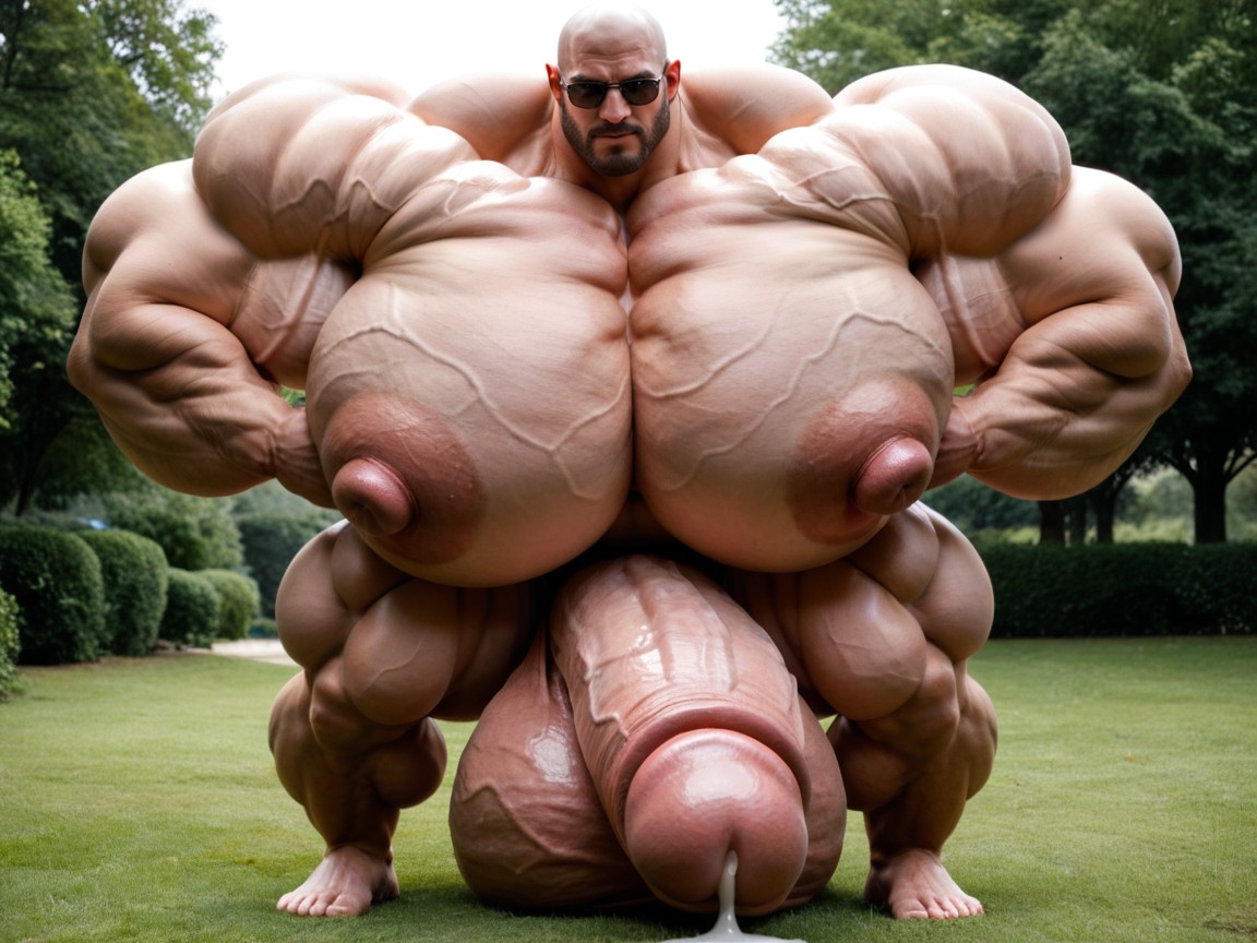 Park, Extreme Hyper Vascular Muscles, Oversized Heavy Hyper Muscles AI Gay Porn