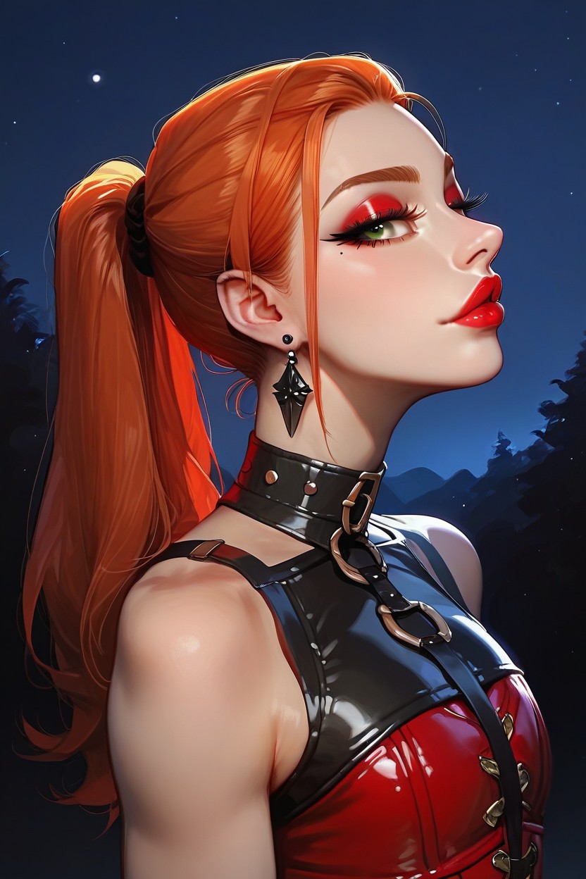 Perfect Feminine Fit Silhouette, Slutty, Long Straight Red In Ponytail AI Gay Porn