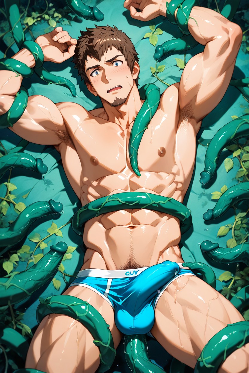 Solo, Vine Inside Asshole, Prominent Visible Bulge And Thick Outline Pressing Clearly Through The Fabric AI Gay Porn
