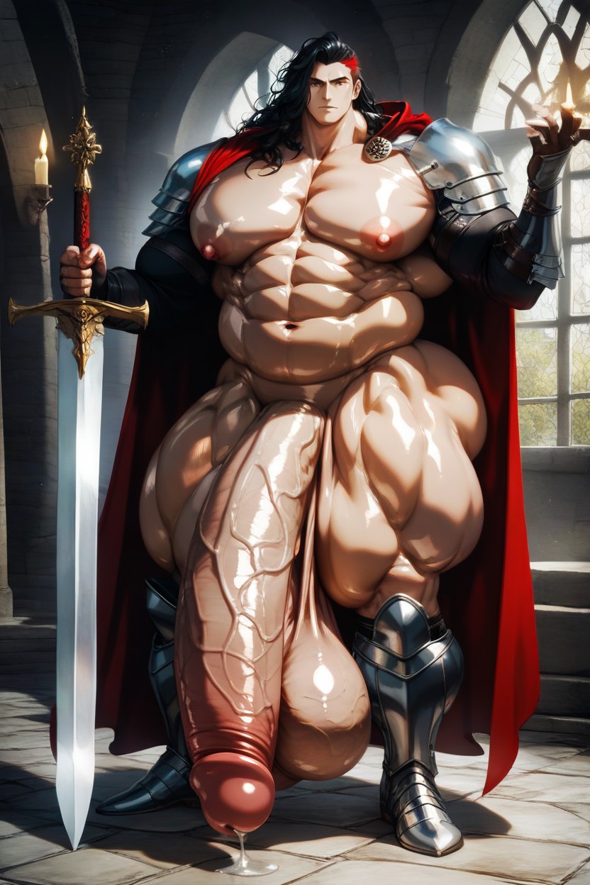 Black Hair With Red Highlights, Red Cape, Highly Detailed AI Gay Porn