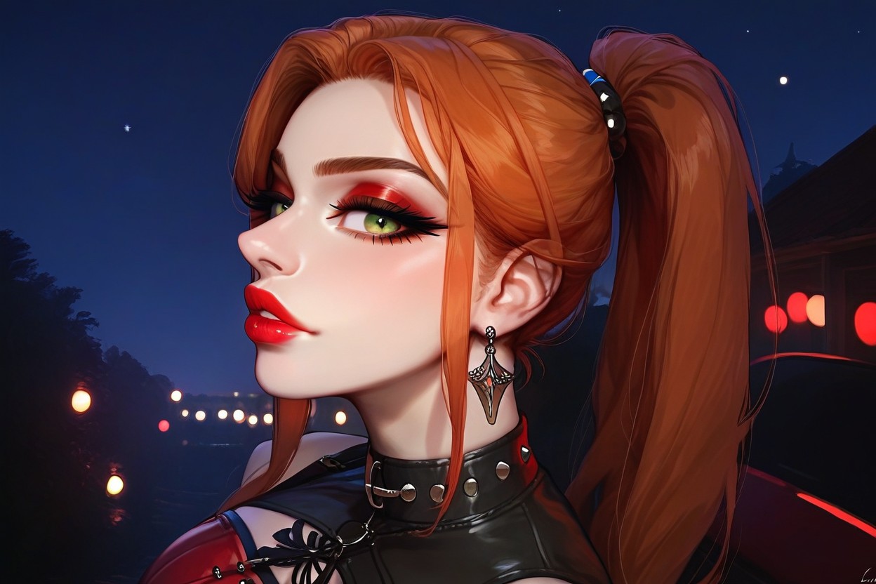 Three-quarter Side View From Above, Expressive Dark Green Eyes, Nice Makeup AI同性戀黃片