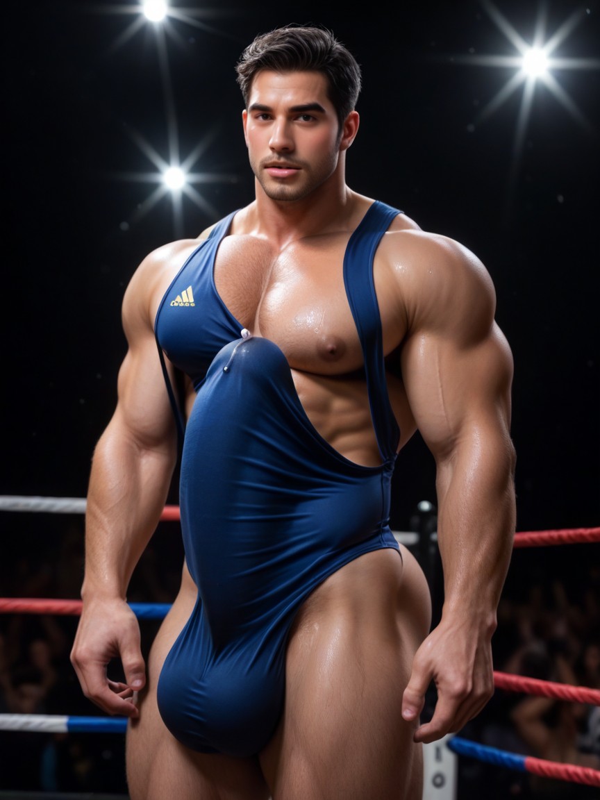 Photorealistic, Vertical Erect Upward Cock Bulge Pressed Against Body, Tip Of Bulge Near Chin Pornografia gay com IA