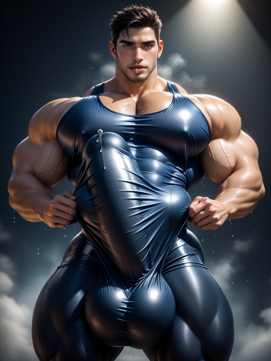 Леггинсы, Extremely Revealing Singlet, Black Hair ИИ гей порно