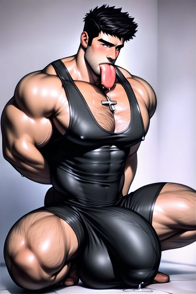 特寫照片, Licks Own Cock Tip, Extremely Erect Hyper Upward Curved Cock AI同性戀黃片