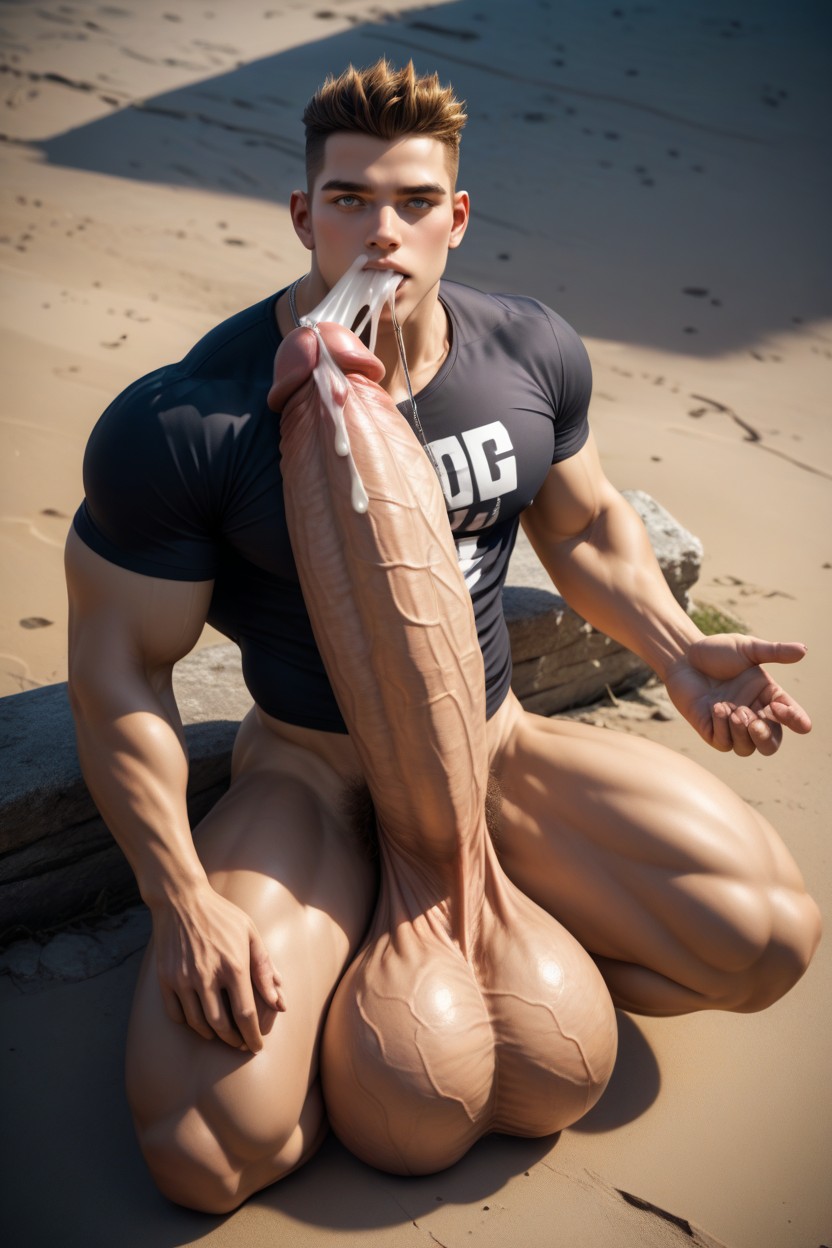 Naked, 蒼白的皮膚, Gigantic Glans Shoots Cum Directly Into Mouth And Face AI同性戀黃片