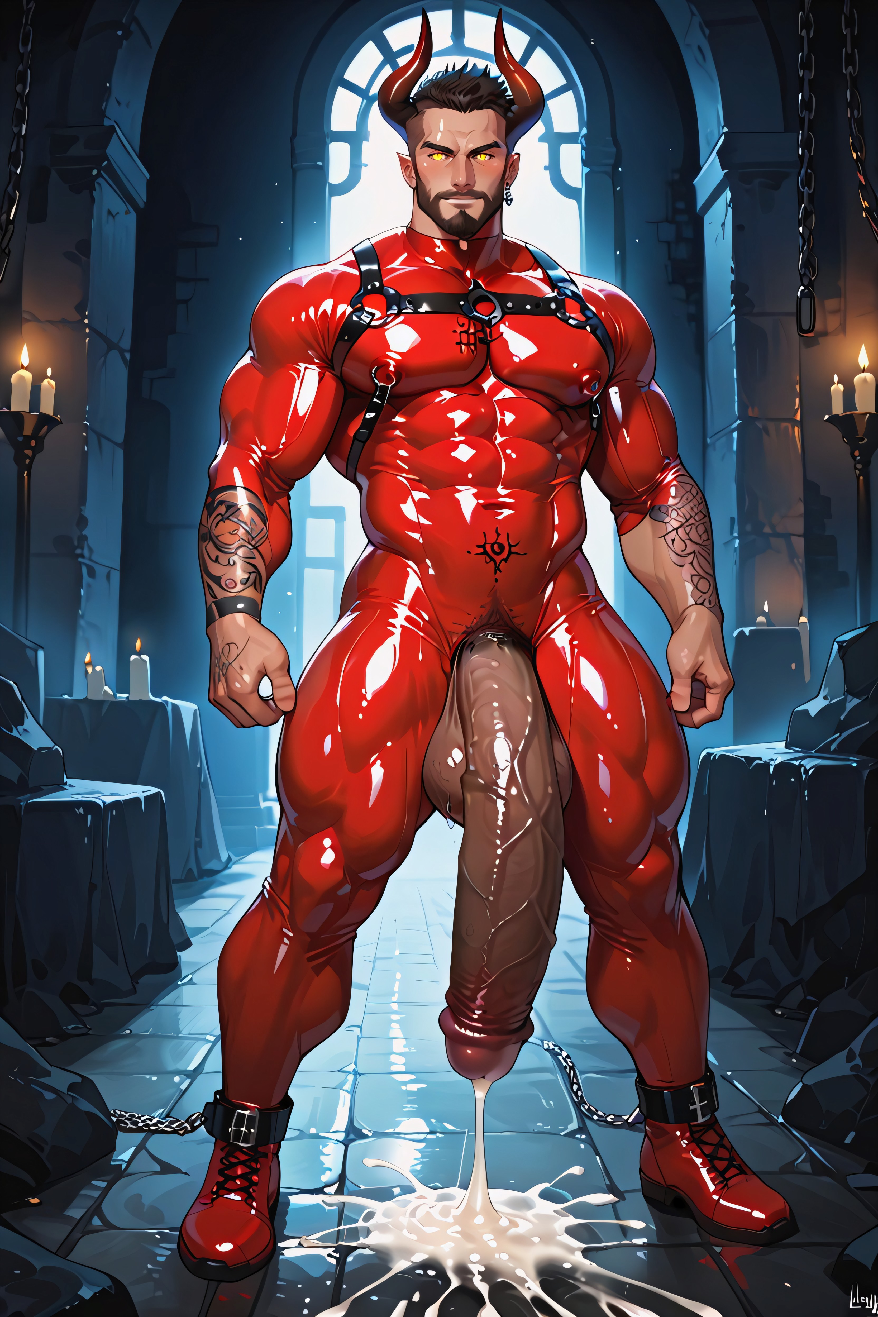 Dungeon, Masturbation, Latex Suit AI Gay Porn