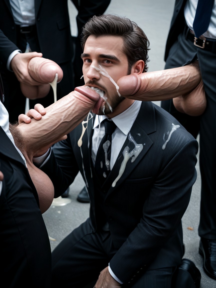 Jerking Off Motion Blur, Handsome Bearded Face With Angular Features, Many Cocks ゲイAIポルノ