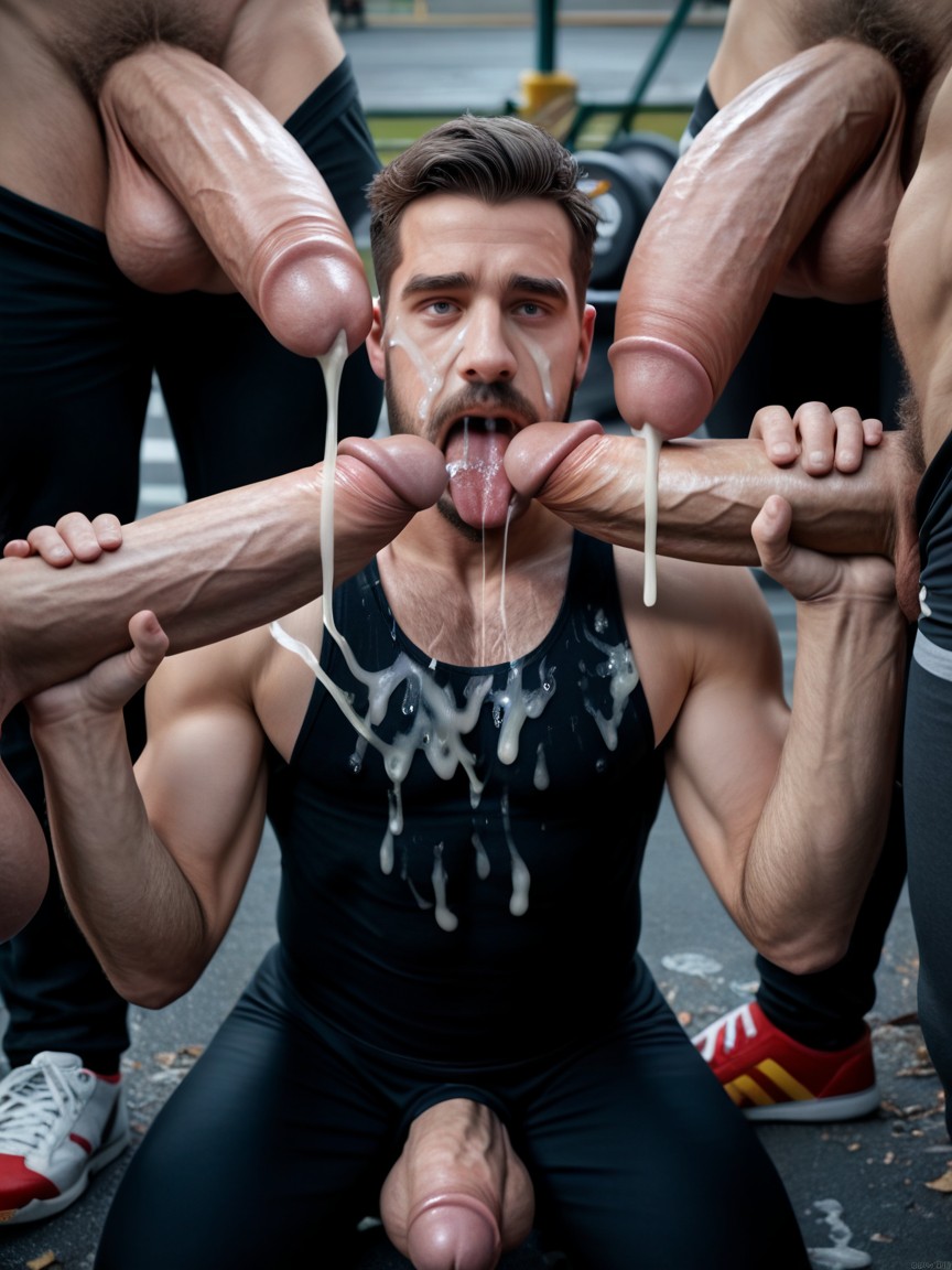 18+, Handjob, Many Cocks Cum On Bearded Face AI同性戀黃片