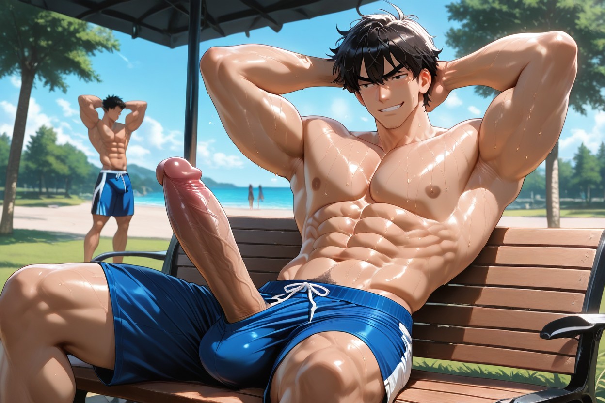 Beach Capris, Topless, Only Men ゲイAIポルノ