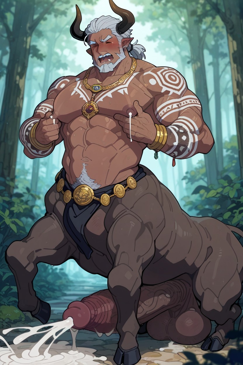 Huge Cumshot, Male Humantaur, 짙은 갈색 피부 게이 AI 포르노