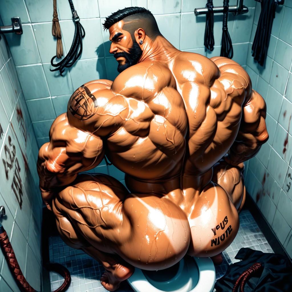 Hyper Muscular Body, Asshole, Big Earrings ゲイAIポルノ