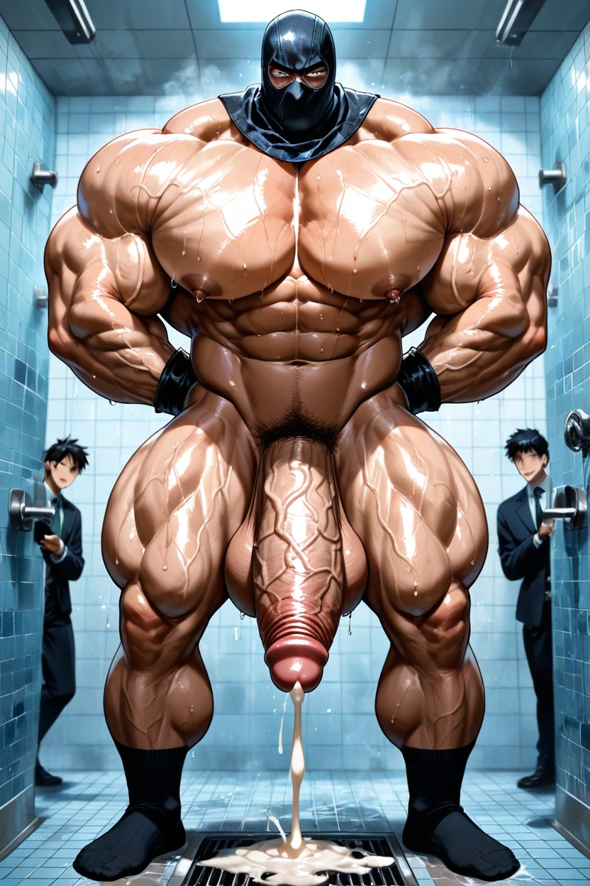 Huge Muscles, Communal Shower, Exaggerated Muscle Proportions AI Gay Porn