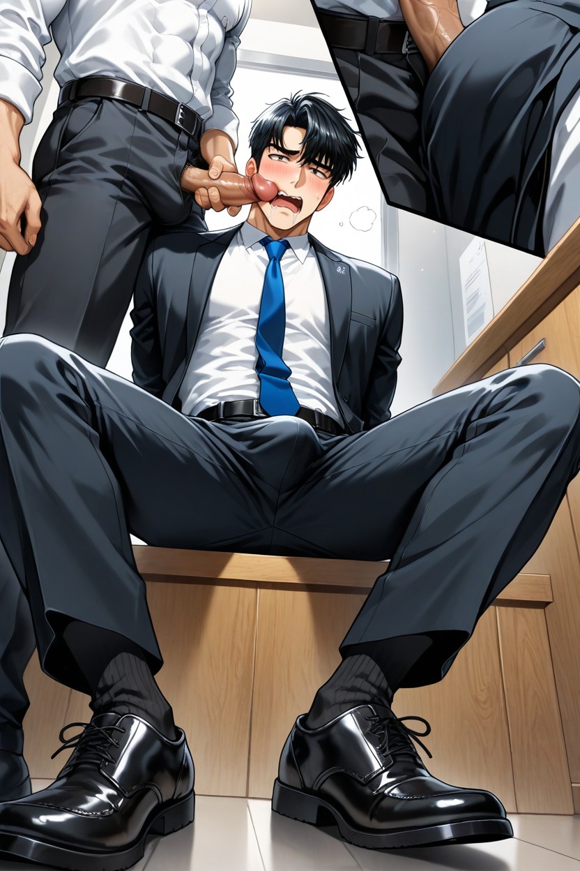 Viewed From Below, Dress Shoes, Bangs Slightly Swept To The Sides 게이 AI 포르노