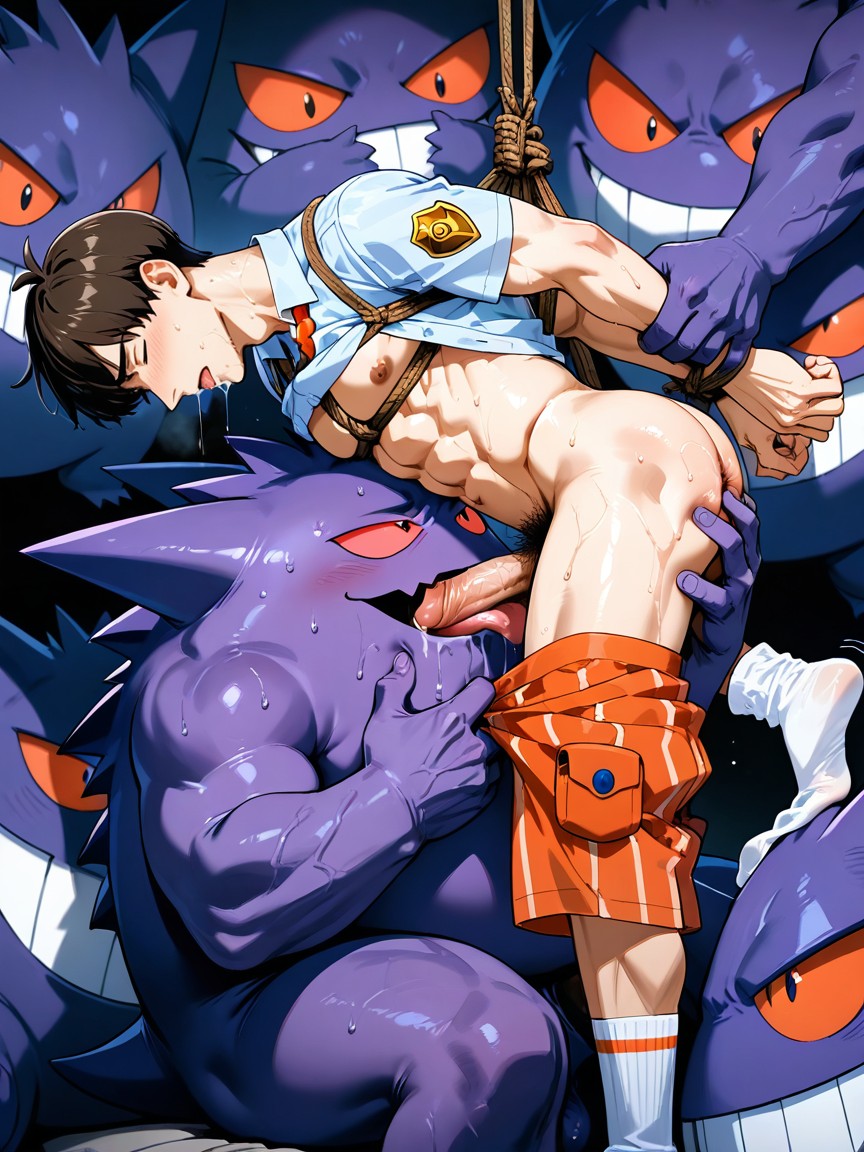 Saliva Around Anus, Gengar Eating Ass, Sideways Leg Split With One Leg Raised AI同性戀黃片