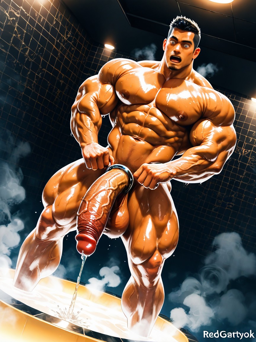 Broad Shoulders, Hyper Massive Pecs, Surprised Covering Up His Extremely Thick Penis AI同性戀黃片
