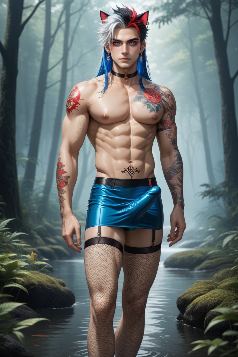 혼합된 색깔, Nude, Multi-colored Hair 게이 AI 포르노
