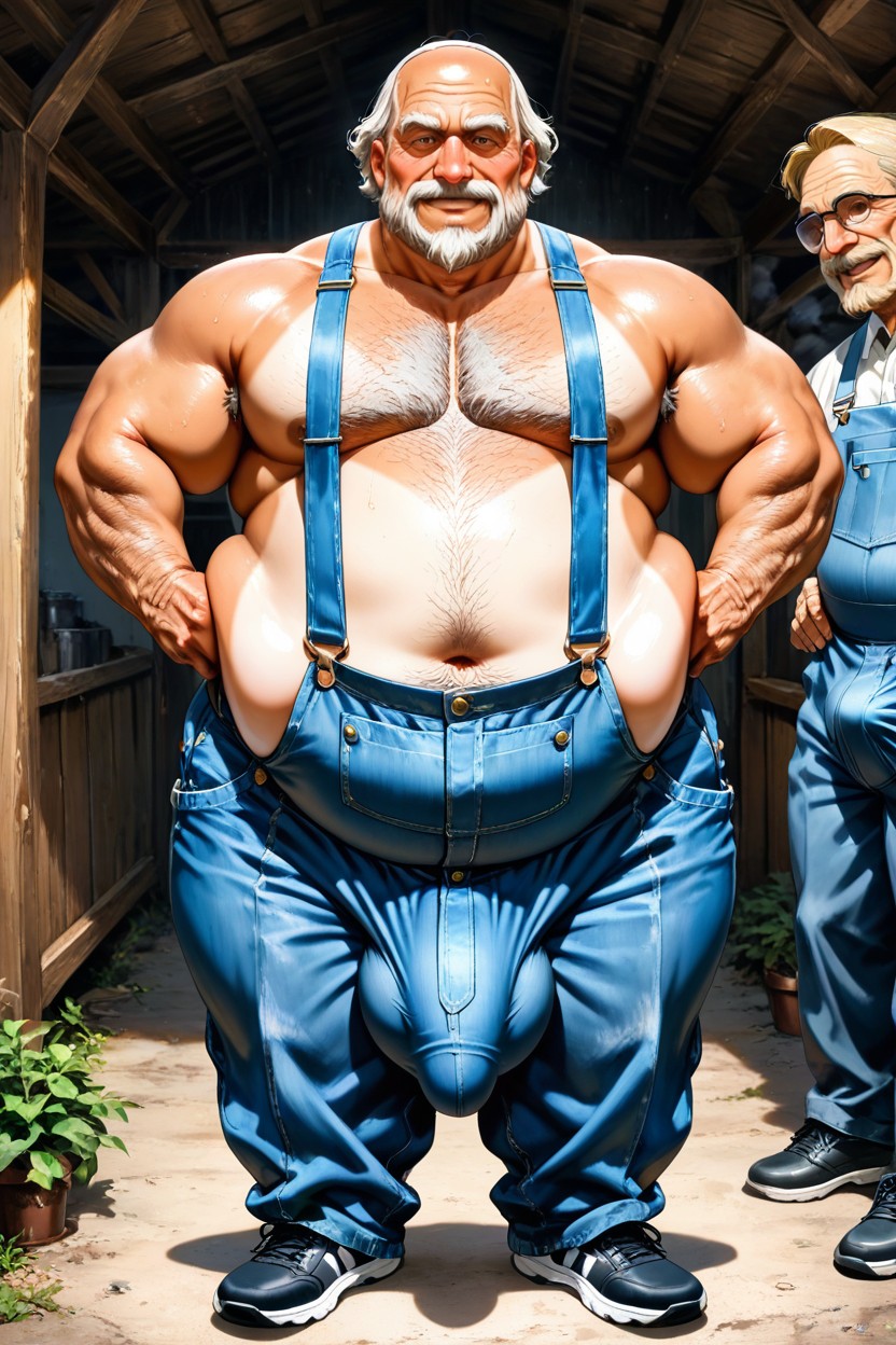 Hyper Obese Belly, Épais, Large Cock Bulge Hanging Low With Heft Against Knee Porno IA Gay