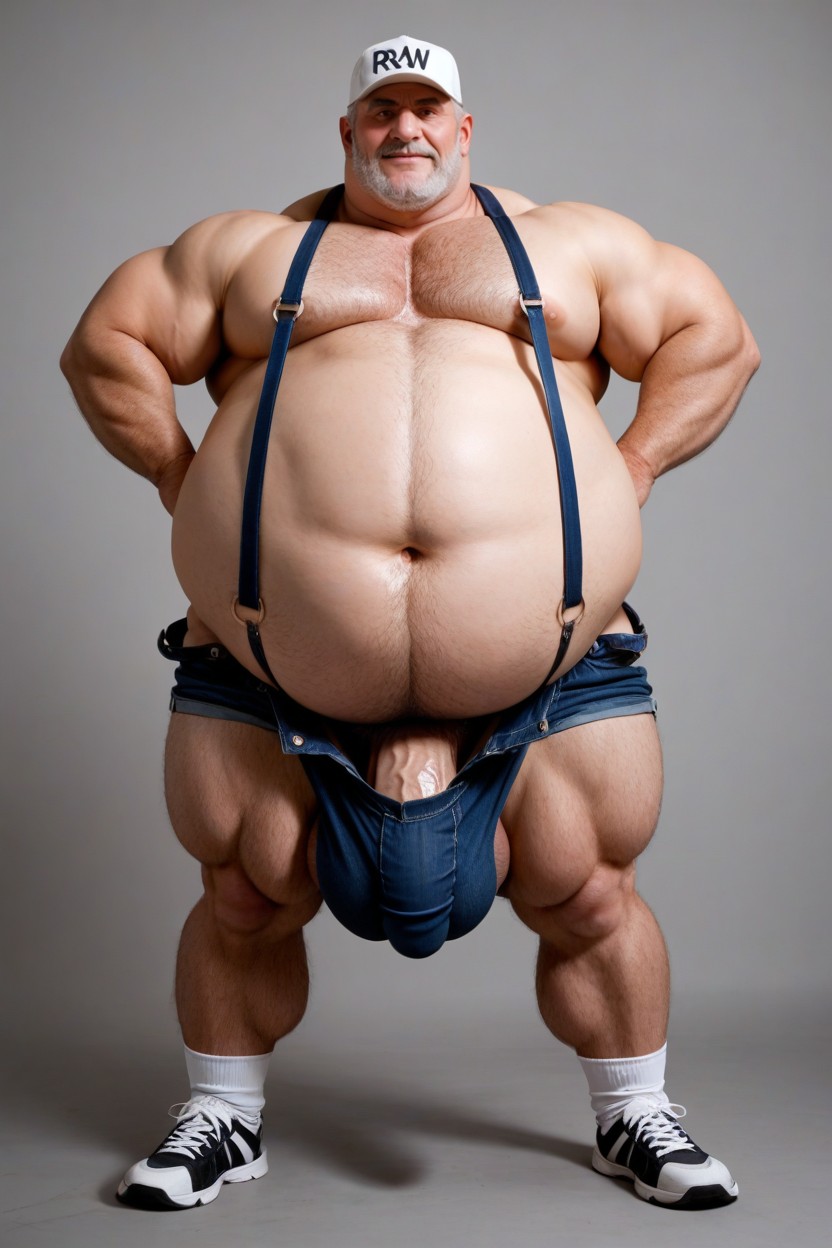 Erection Pressed Against Legs, Blushing Looking At Viewer, Lots Of Thick Grey Body Hair And Armpit Hair Bushes 게이 AI 포르노