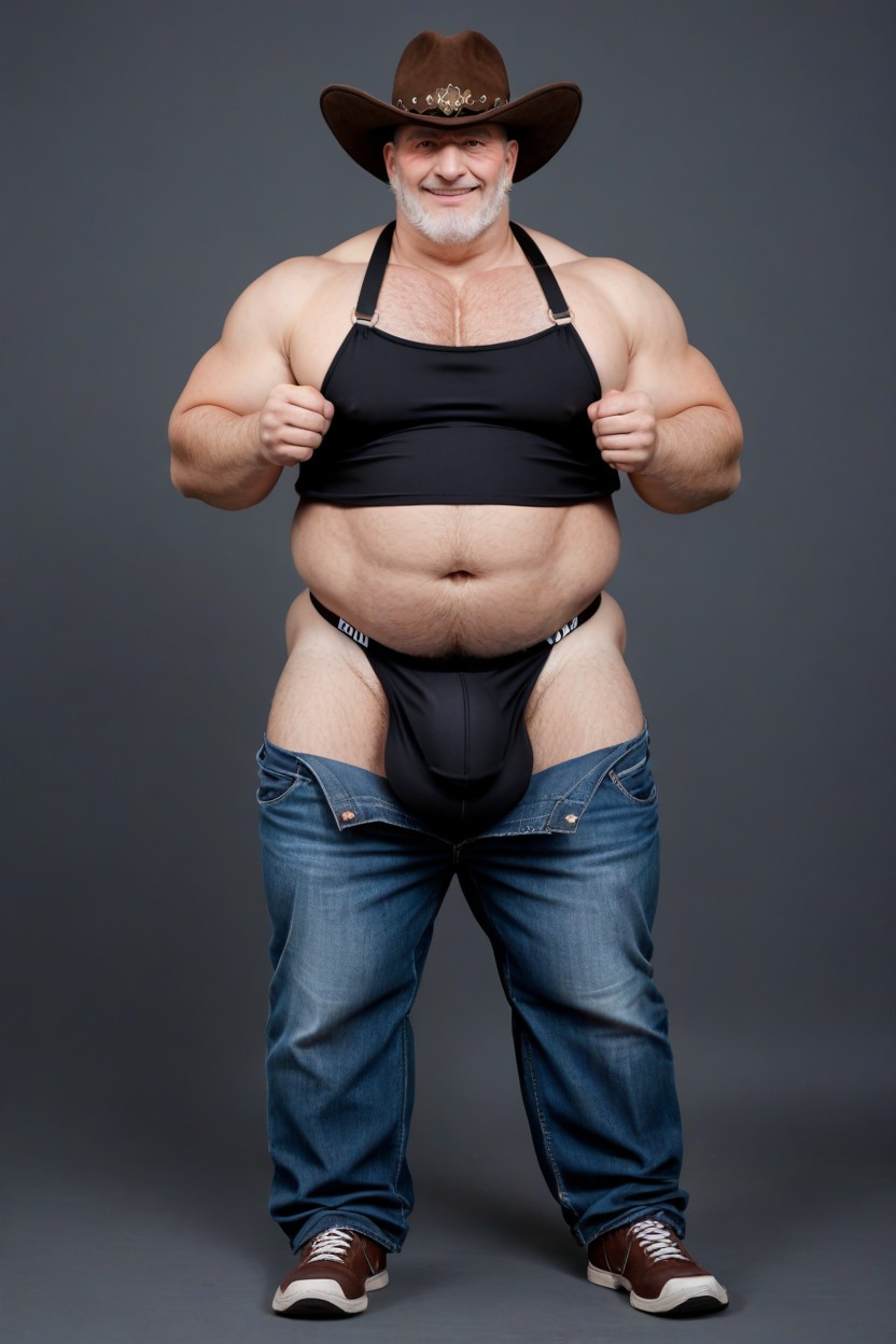 Pénis Hyper Long Et Impossible, Gigantic Fully Erect Cock Bulge, Lots Of Thick Grey Body Hair And Armpit Hair Bushes Porno IA Gay