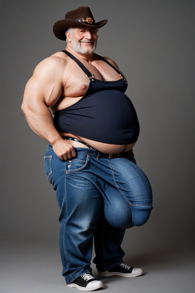 Sous-vêtements, Wearing Denim Overalls And Suspenders, Bretelles Porno IA Gay