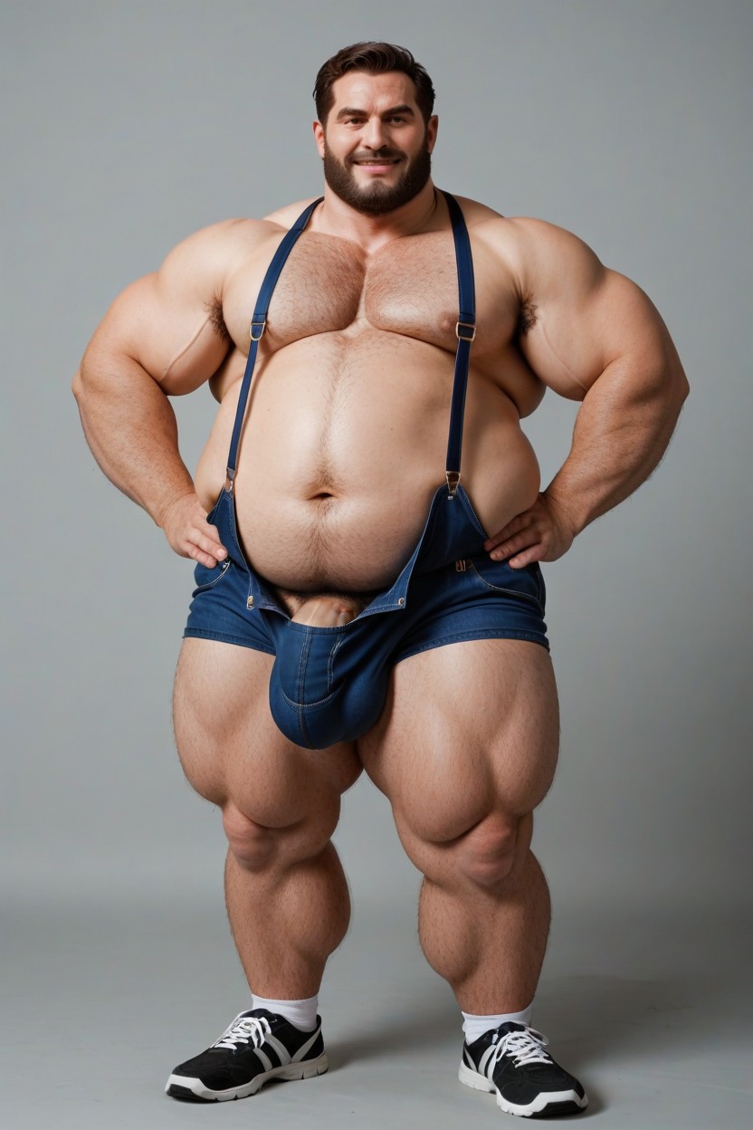 Hände Auf Den Hüften, Taller Than Wide, Tons Of Wiry Spindly Bushy Body Hair On Skin All Over KI Schwulenporno
