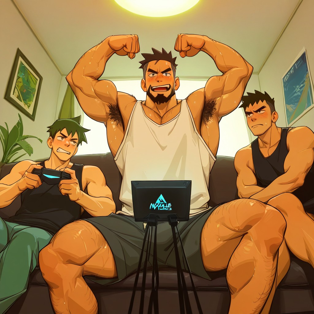 Guys On A Couch Chilling, Du Bas Vers Le Haut, Hot Dude Porno IA Gay