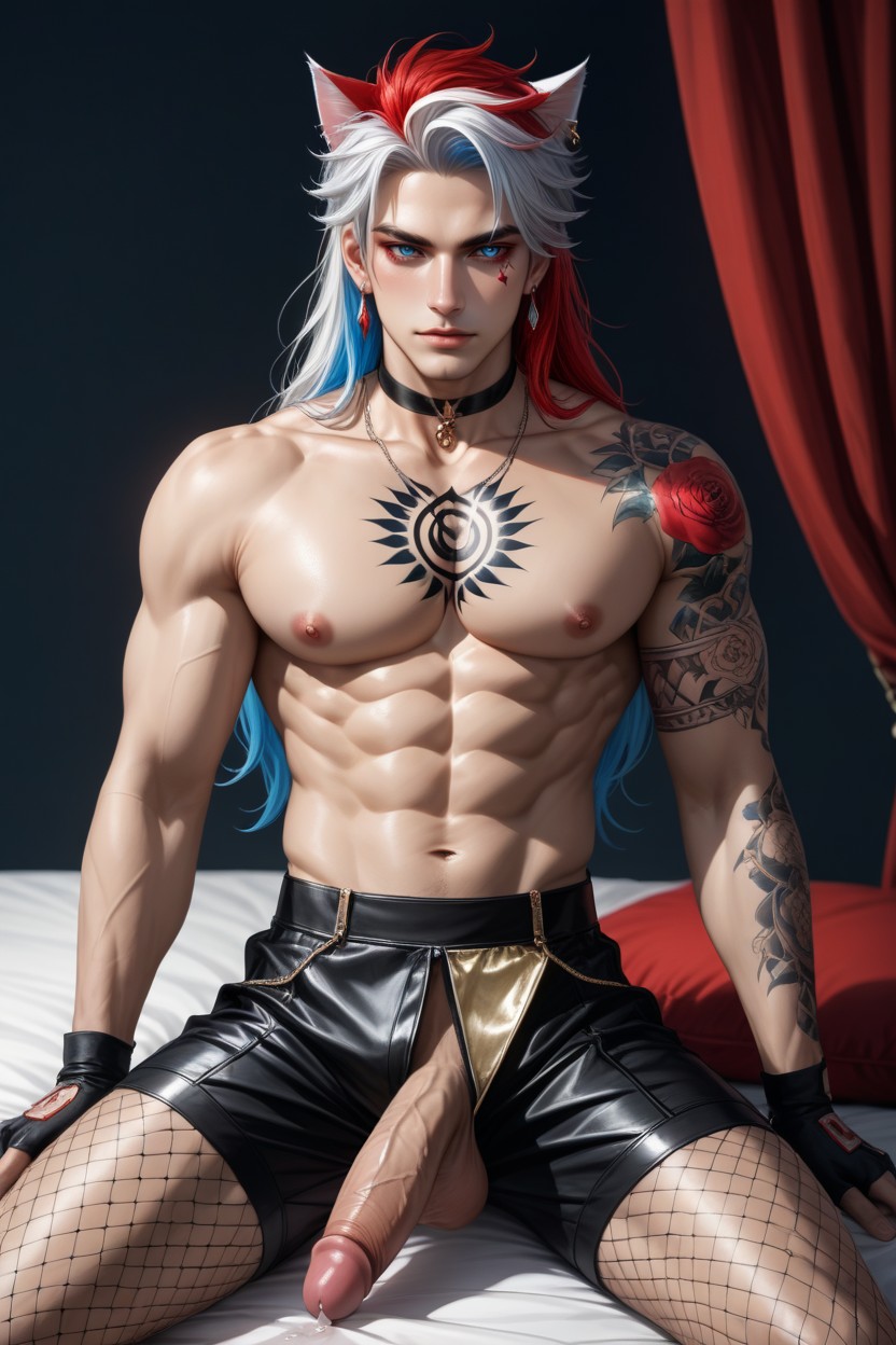 Blue Eyes, Necklace, Blue And Red Tattoos AI同性恋黄片