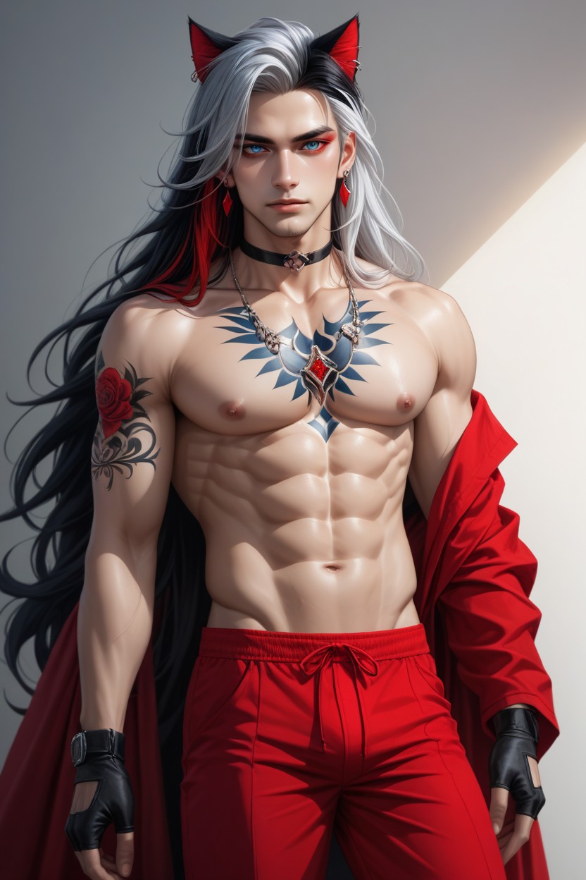 Crotch Tattoo, 18+, Muscular Chest 게이 AI 포르노