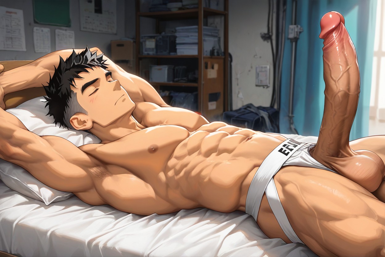 Messy Hair, Shirtless, Very Thick Cock ゲイAIポルノ