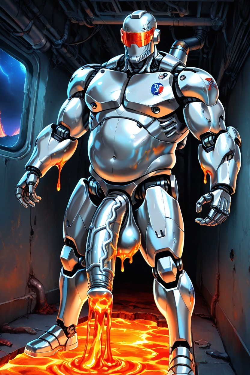Skeleton, Inflated Balls Glossy Silver Robot, Gros Porno IA Gay