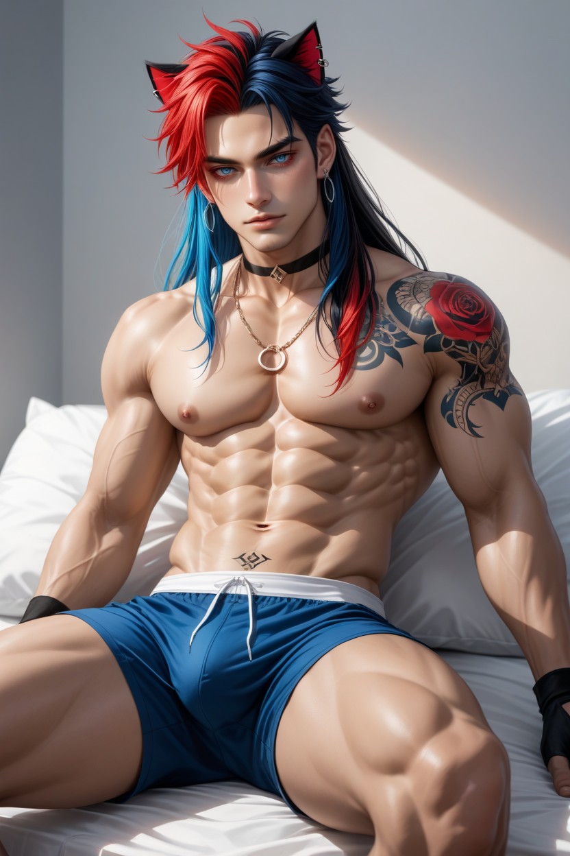 Chocker, Long Hair, Tatouage Porno IA Gay