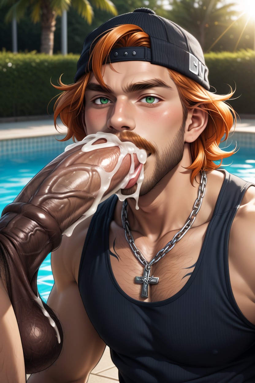Sucking Black Cock Slut, Chain-necklace, クローズアップ ゲイAIポルノ