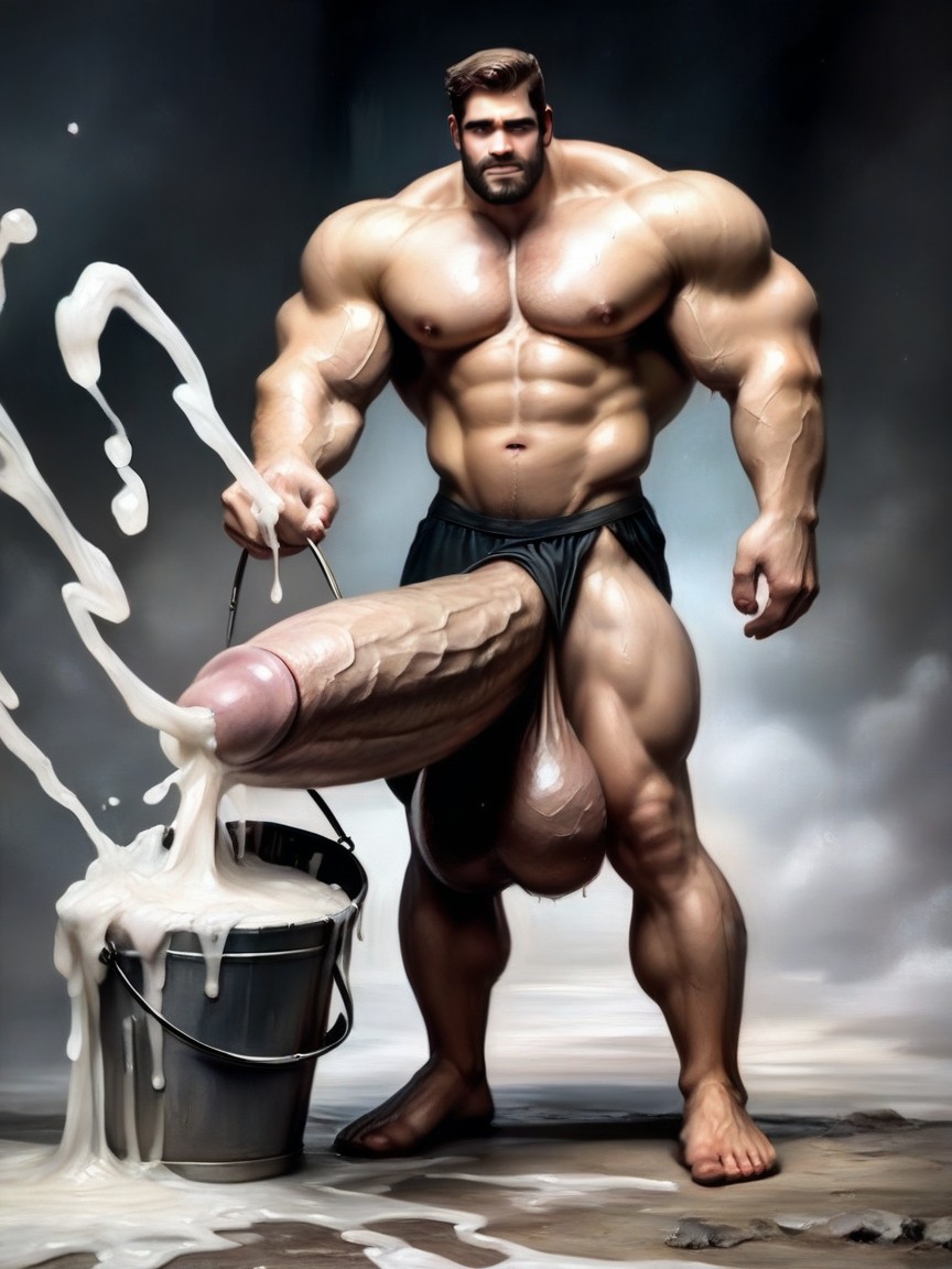 Hq, Cumming Into Bucket, Gigantic Fully Erect Uncut Penis 게이 AI 포르노