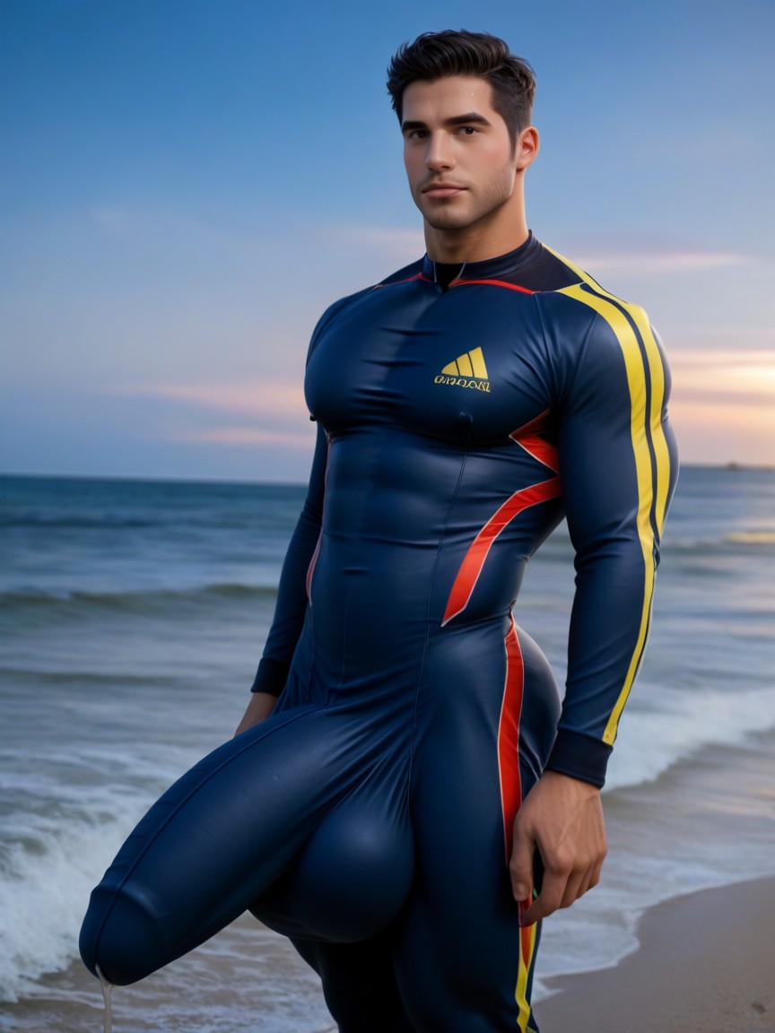 K, Tip Of Bulge Near Chin, Glans Outline In Fabric Porno IA Gay